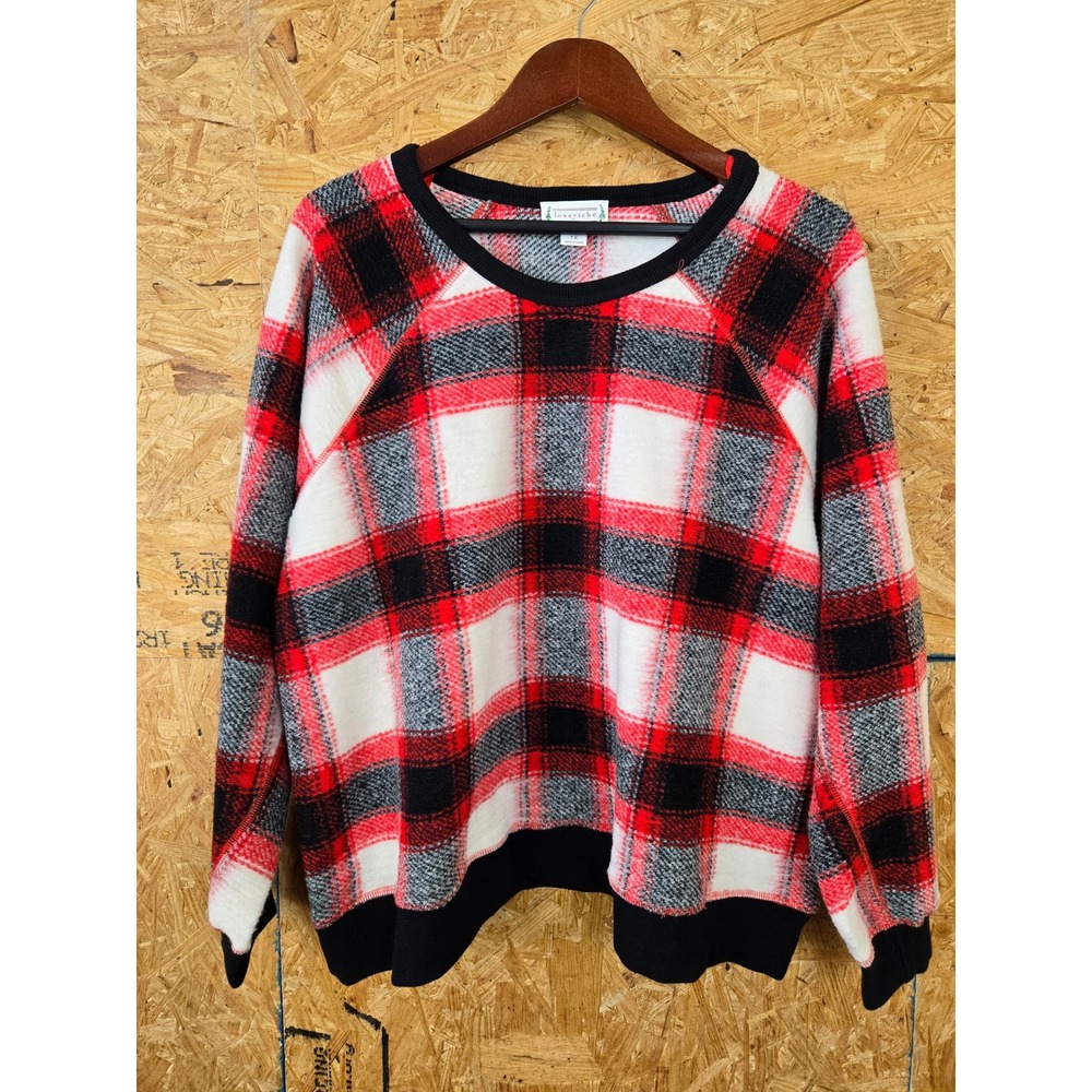 Loveriche Womens 1X Pullover Plaid Flannel Raglan Sweatshirt Comfy Cozy Top